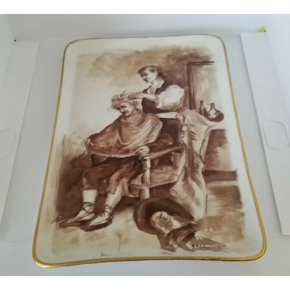 CFH Limoges Painted Scene Barber Vanity Tray